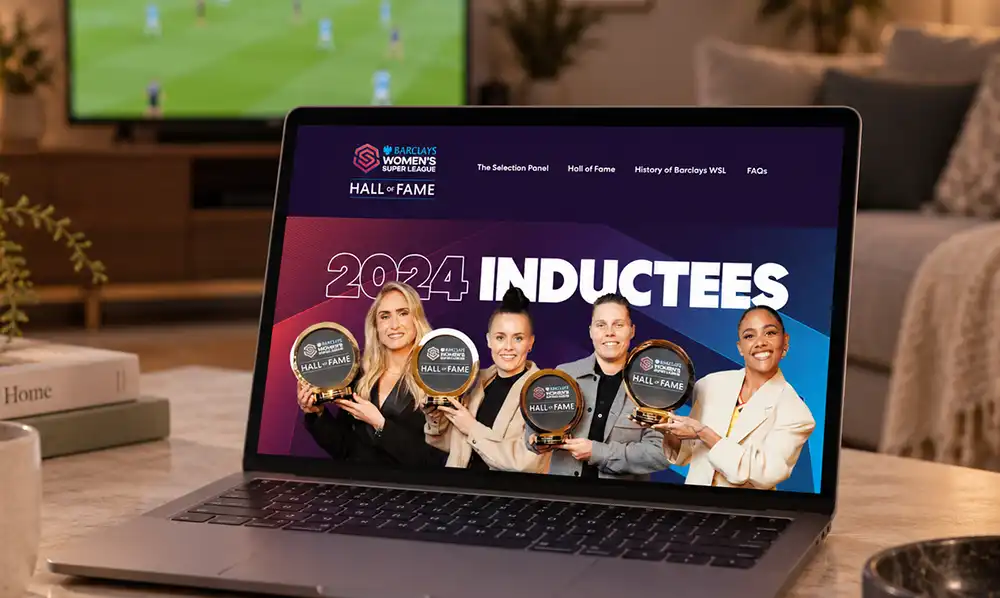 Barclays Women's Super League Hall of Fame website, showing the 2024 inductees on a laptop