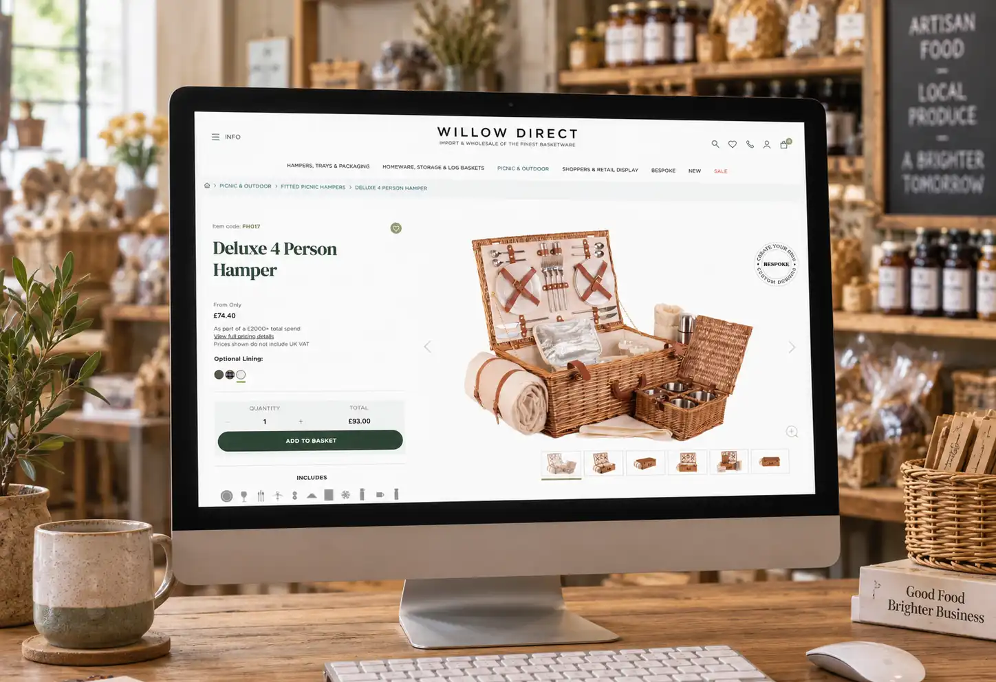 Willow Direct product page for a deluxe picnic hamper, shown on a desktop