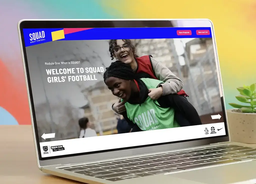 The FA / England Football SQUAD Girls' Football course on a laptop